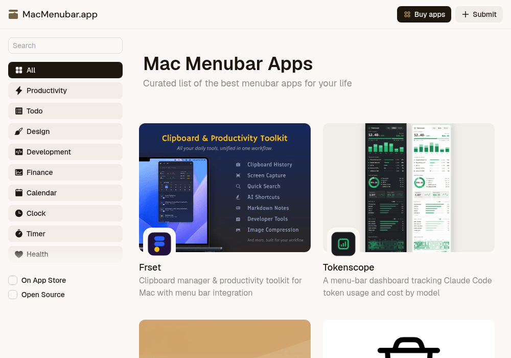 收集macOS菜单栏App